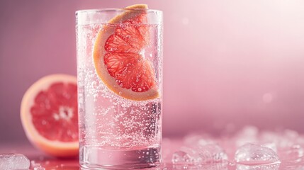 Fototapeta premium Luxurious minimalistic advertisement with a tall pink Paloma drink