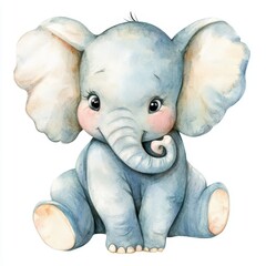 Adorable Baby Elephant Watercolor Illustration Sitting