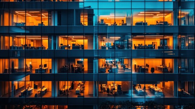Modern office building at night
