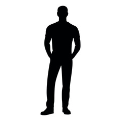 Standing man silhouette in casual posture for character or profile design