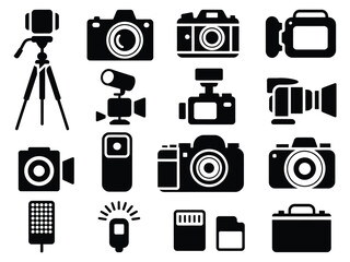 camera silhouette, Photo and camera icon set, Photo icons, photo gallery and vector camera
