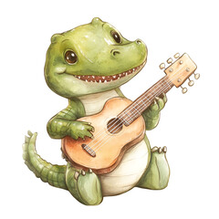 Naklejka premium Musical reptile performance fantasy forest illustration whimsical front view fun concept