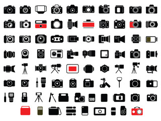 set of Camera icons of silhouette black shape vector illustration isolated