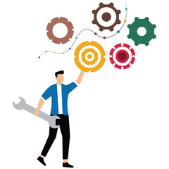 Business entrepreneur work with cogwheel symbolizing productivity and efficiency improvement