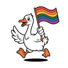 Cute Goose Holding Pride Flag Cartoon Illustration