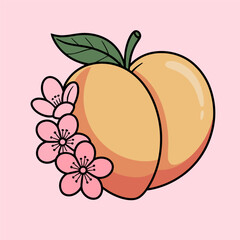 Peach Fruit with Blossoms on Pink Background