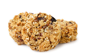 Pile of granola cookies on a white background. Isolated
