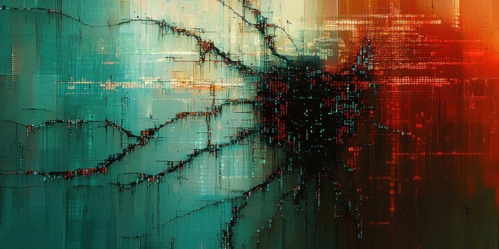 Error correction visualized by broken code lines rejoining into seamless threads
