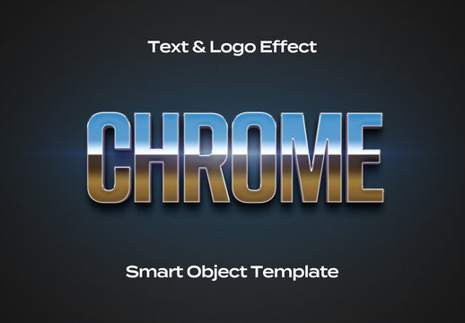 Chrome Metal Text Logo Style Effect Mockup Logotype Template Shape