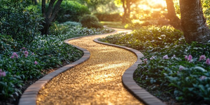 Aging dignity symbolized by a golden path winding gently through a garden of memories
