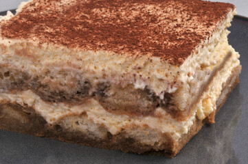 Tiramisu fait maison en gros plan dans une assiette