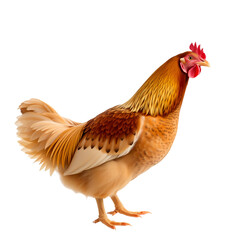 Fototapeta premium Golden Hen Portrait: A close-up shot of a golden hen, its feathers catching the light in a captivating display of color and detail. showcasing nature's beauty.