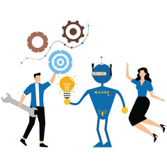 Businessman matching cyborg idea or artificial intelligence technology futuristic, ai, with brain Machine future cooperation