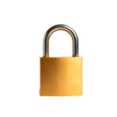 Naklejka premium Golden Guardian: A gleaming, golden padlock stands as a sentinel of security. Its polished surface reflects a commitment to protection and privacy, ready to safeguard what matters most.