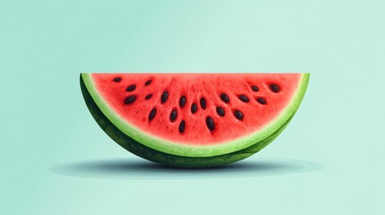 Juicy Watermelon Slice on Plain Blue Background