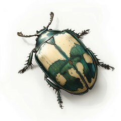Metallic Green Beetle Illustration on White Background