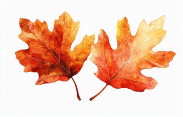 Fototapeta premium Two Detailed Autumn Maple Leaves on White Background