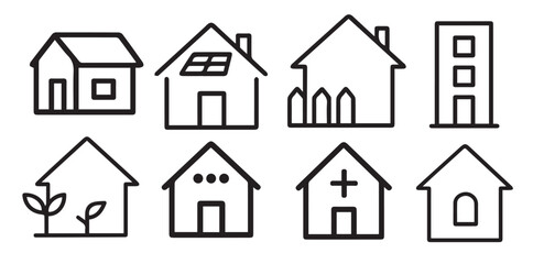 Fototapeta premium Minimal Home Icons Pack – Solar, Eco, Smart and Modern House Line Symbols
