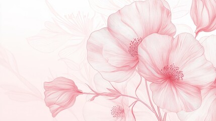 Obraz premium Soft Watercolor Floral Illustration with Large Pink Petals and Subtle Leaf Outlines