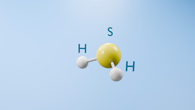 Physics concept. Molecule of Hydrogen Sulfide reaction. 3d render.