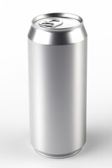 3D tall can mockup, side view 90 degrees, metallic texture, on clean white background