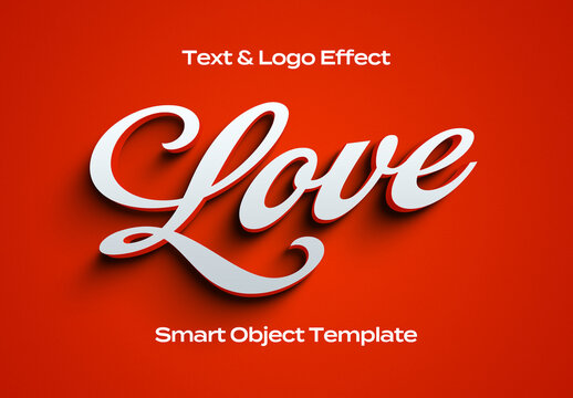 Love Feminine Pink Red Text Logo Style Effect Mockup Logotype Template Shape