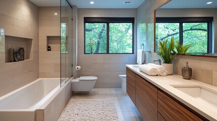 Fototapeta premium Modern bathroom design with natural elements