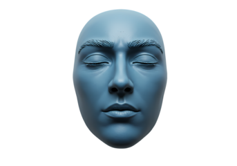 Serene Blue Face Mask Art Sculpture on Transparent background