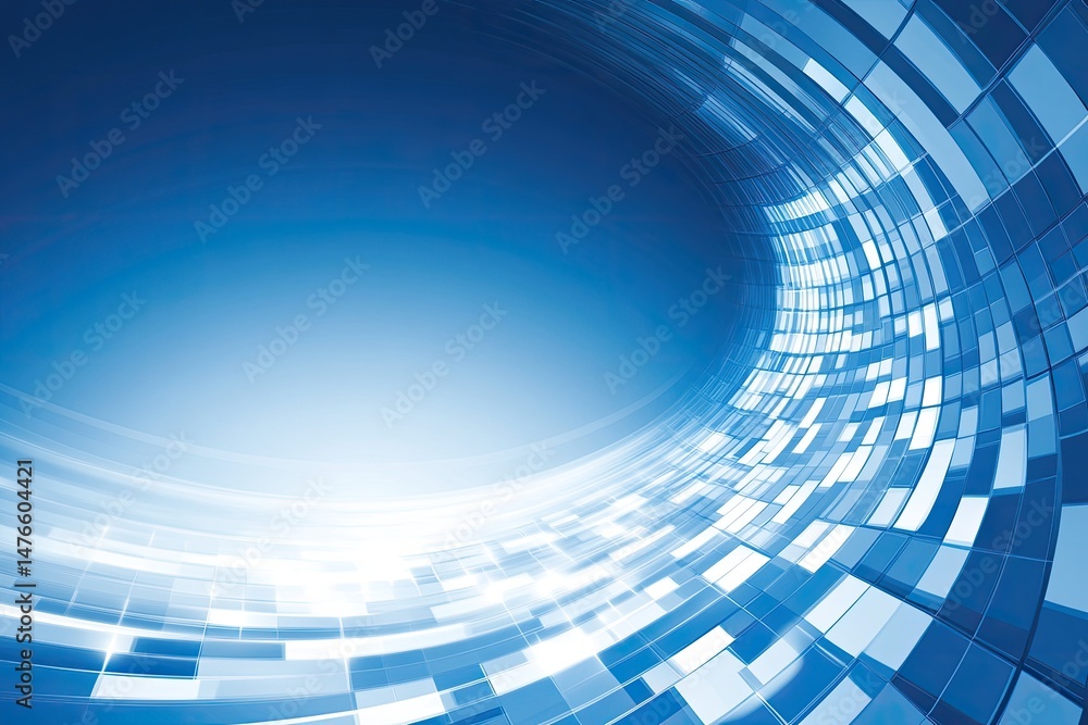 Poster dynamic blue tech background with swirling squares