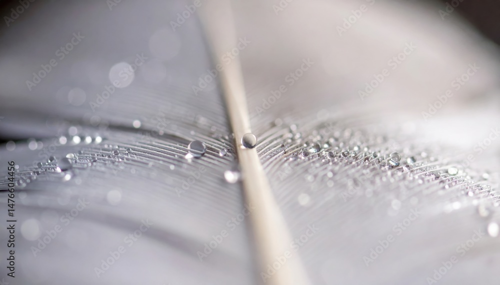 Poster raindrops resting on a delicate feather nature macro photography close-up view serene environment