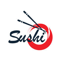 Chopsticks Swoosh Bowl Oriental Japanese Cuisine, Japanese Sushi Seafood logo vector template
