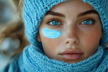 Cozy Winter Portrait with Blue Eye Cream - Skincare and Seasonal Fashion for Cold Weather
