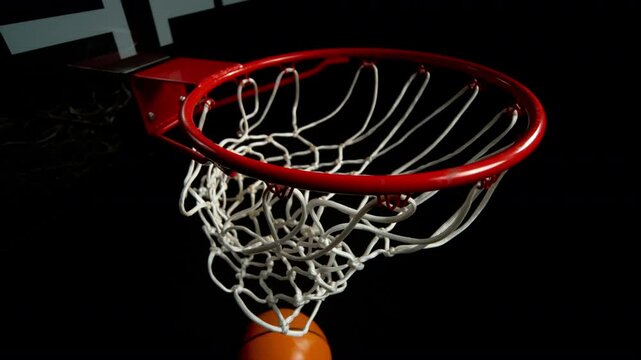 Super Slow Motion of Basketball Ball Going Through Hoop Net at 1000fps.