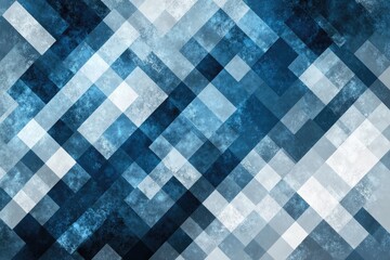 Geometric pattern of overlapping squares in shades of blue and white