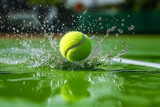 Tennis Ball Splash on Court - Dynamic Motion and Energy Concept for Sports Themed Design