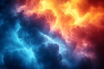 Fototapeta premium Vibrant Cosmic Nebula with Dynamic Blue and Orange Clouds for Space-Themed Designs