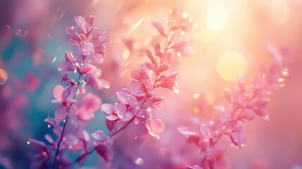 Obraz premium Ephemeral beauty of pink blossoms bathed in soft, glowing light