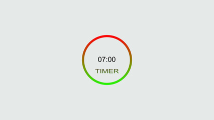 7 minute timer illustration. inside a green and red circle on white background emergency timer countdown illustration, and 4k illustration.