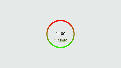21 minute timer illustration. inside a green and red circle on white background emergency timer countdown illustration, and 4k illustration.