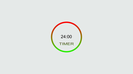 24 minute timer illustration. inside a green and red circle on white background emergency timer countdown illustration, and 4k illustration.