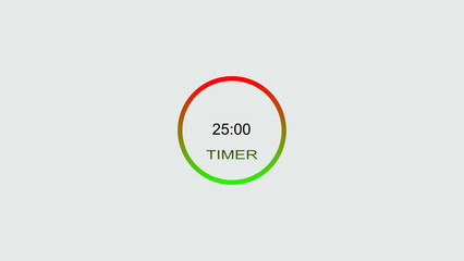 25 minute timer illustration. inside a green and red circle on white background emergency timer countdown illustration, and 4k illustration.