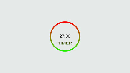 27 minute timer illustration. inside a green and red circle on white background emergency timer countdown illustration, and 4k illustration.