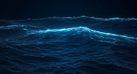 Serene Dark Ocean Waves with Glowing Blue Light Reflection