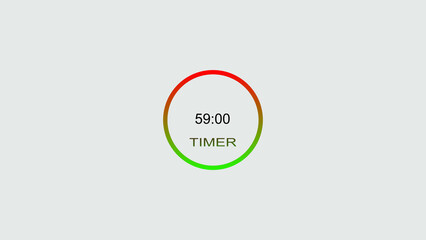 59 minute timer illustration. inside a green and red circle on white background emergency timer countdown illustration, and 4k illustration.