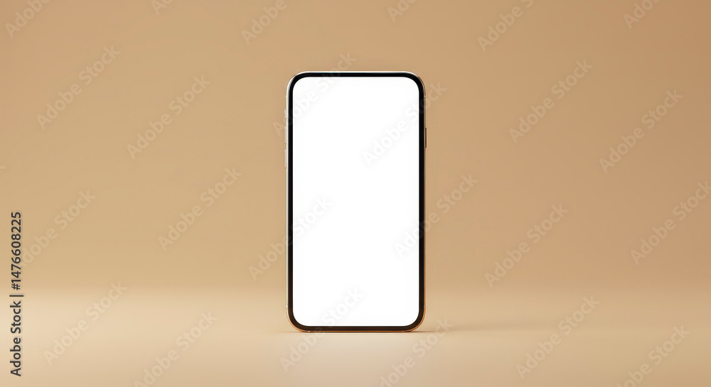 Aufkleber modern smartphone device with blank white screen on beige background for digital communication and t