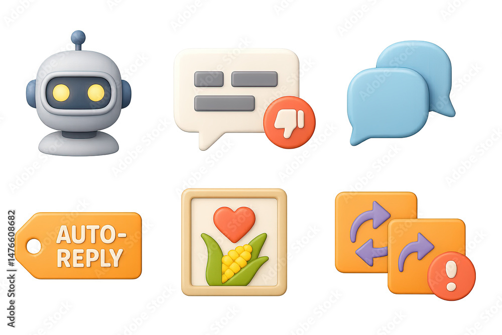 Aufkleber artificial intelligence 3d icons set – robotics, chatbot, tech symbols for automation