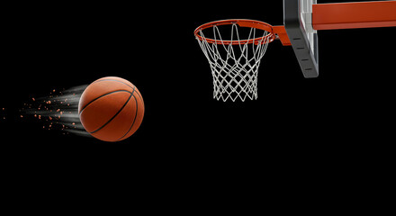 Dynamic Basketball Shot with Motion Blur and Hoop Background