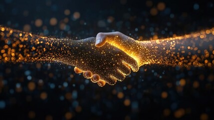 A successful negotiation handshake where golden sparks symbolize a prosperous deal 