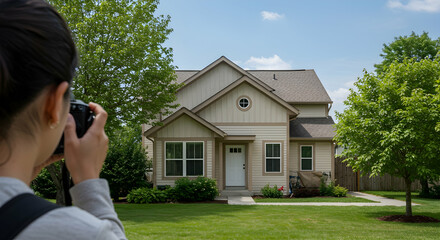Person Taking Photo of Beautiful House on Sunny Day in Suburb