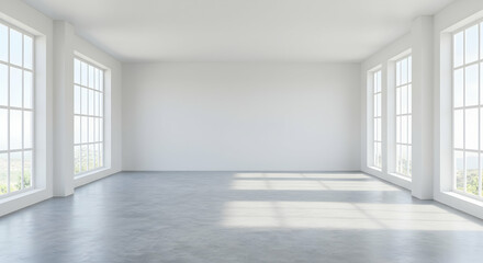 Spacious Modern Room with Large Windows and Natural Light